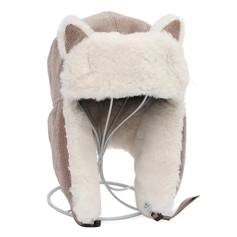 Women Warm Earmuffs Thicken Ear Flapped Hat Winter Cold Proof Warm Cotton Hat Cat Ears Cap Winter Russian Caps