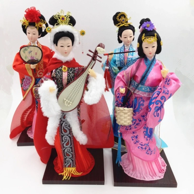 12 Inches Beijing Silk Figure Four Great Ancient Female Dolls Chinese-style Craft Gift for Home Decorative Tabletop Shelf