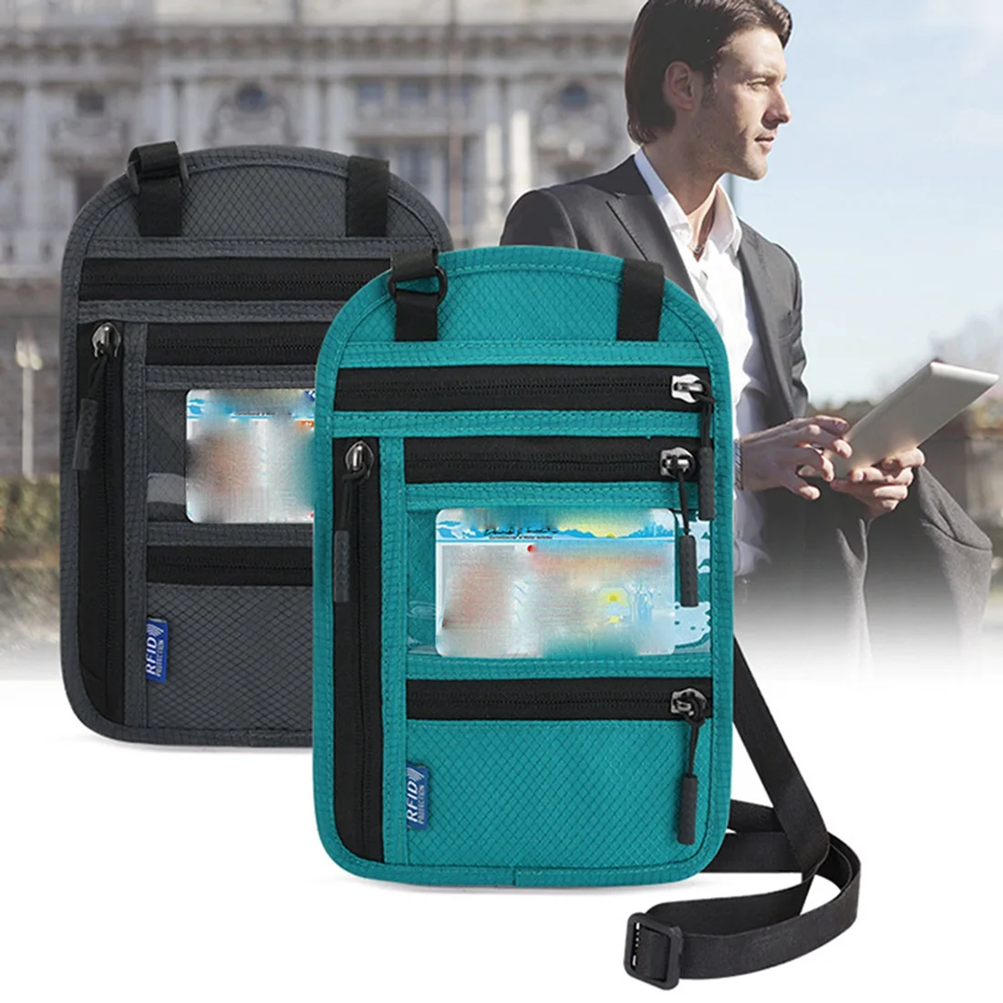 Reishals Portemonnee Zakje Met Rfid-Blokkering Paspoorthoes Houder Document Organizer Kaart Mobiele Telefoon Tas A