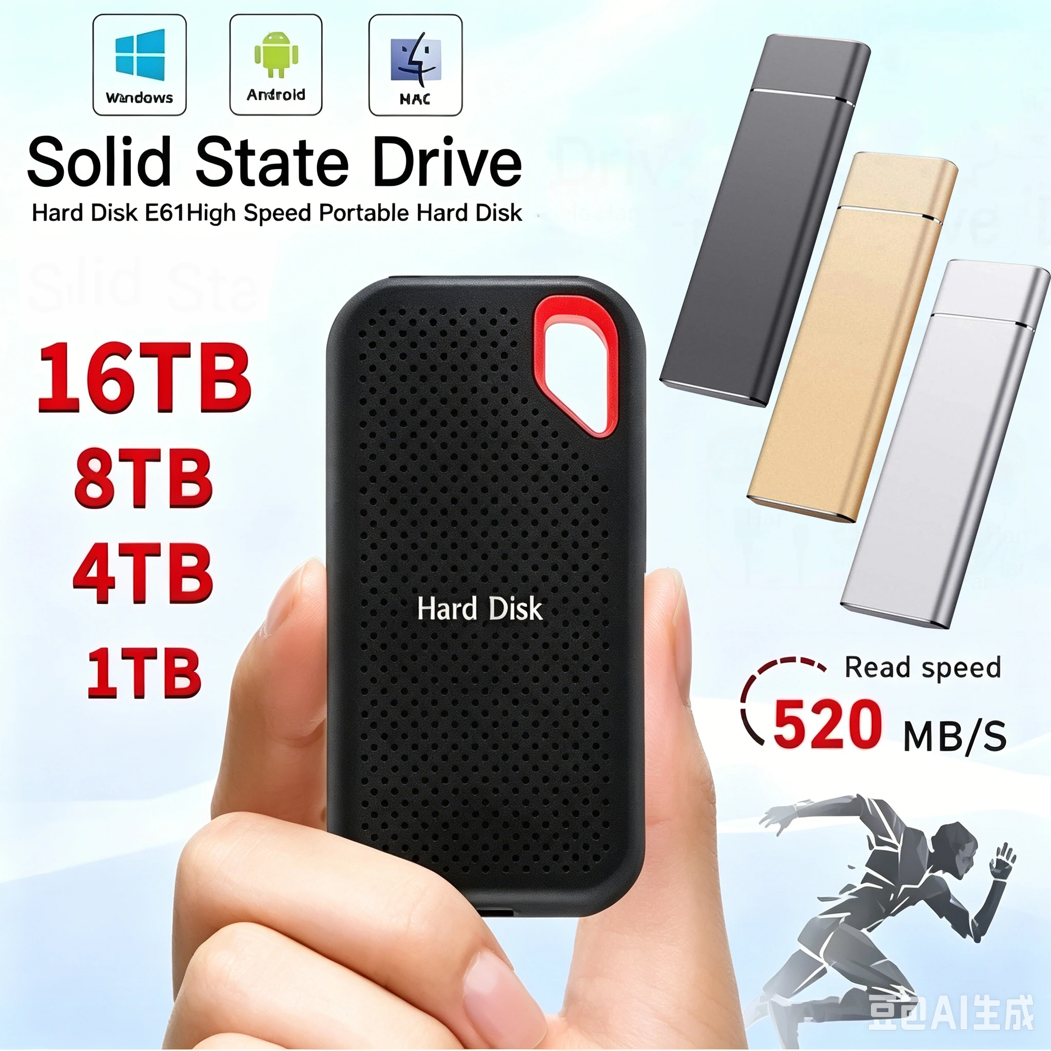 2TB External Hard Drive Portable SSD USB Solid State Drive Low Power Consumption Long Life Storage Travel Holder for Crucial X8