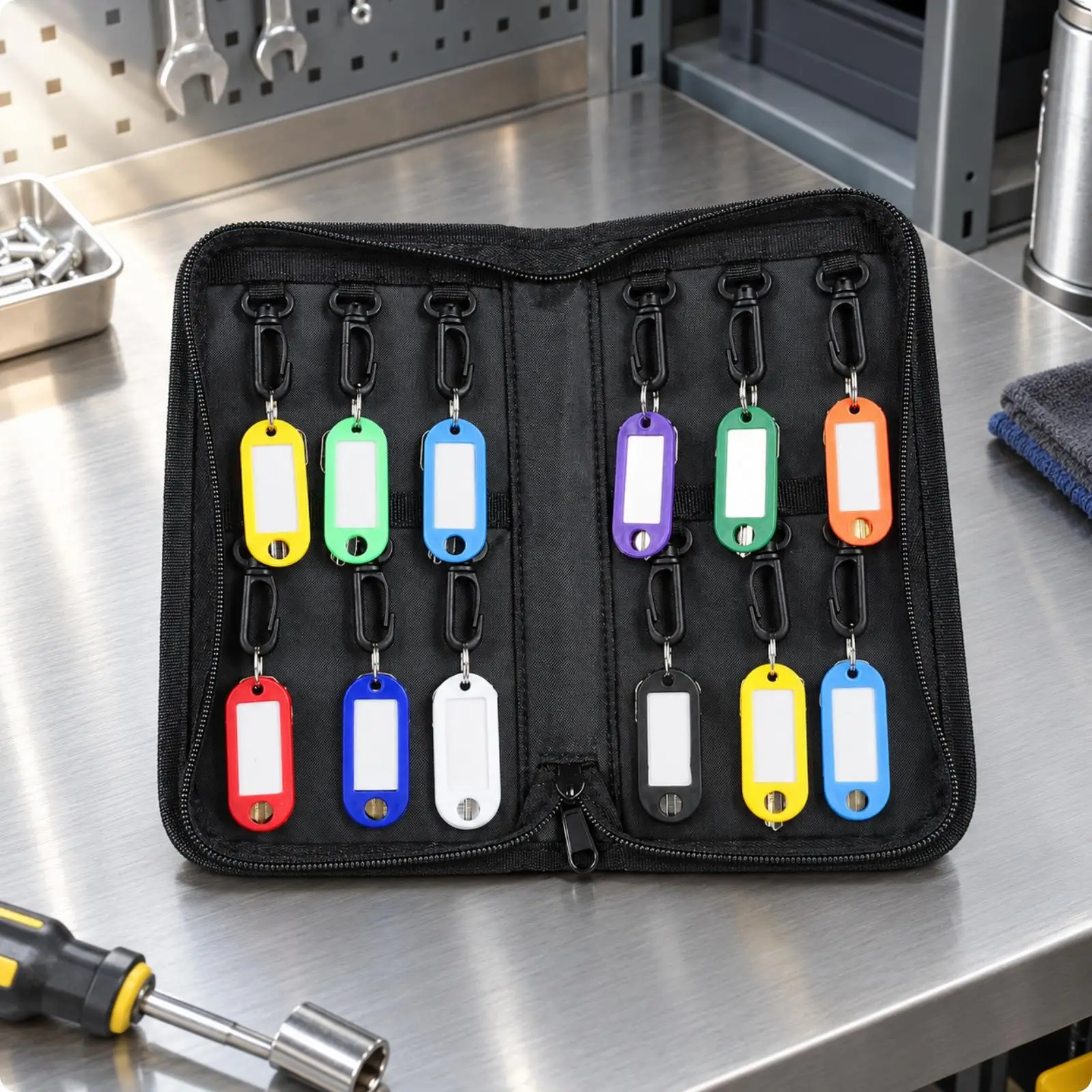 Storage Case Waterproof Zippered Key Organizer with Key Hooks and Tags for Property Managers, Travel, Office