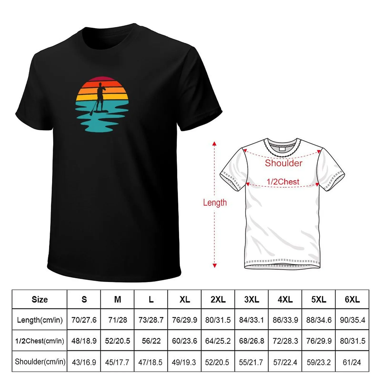 Stand Up Paddle Board - SUP - Retro Sunset On The Water T-Shirt Basic Casual Short Sleeve Cotton Shirt