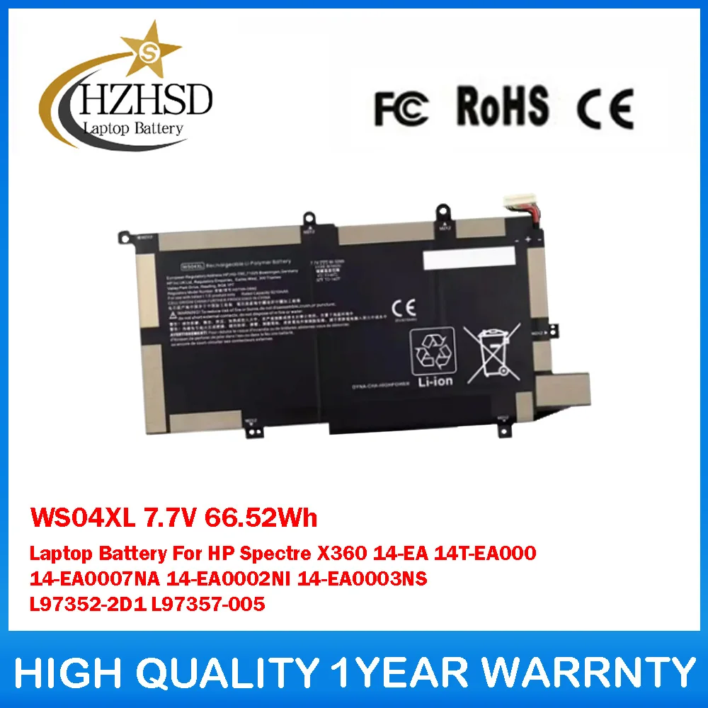 

WS04XL 7.7V 66.52Wh Laptop Battery For HP Spectre X360 14-EA 14T-EA000 14-EA0007NA 14-EA0002NI 14-EA0003NS L97352-2D1 L97357-005