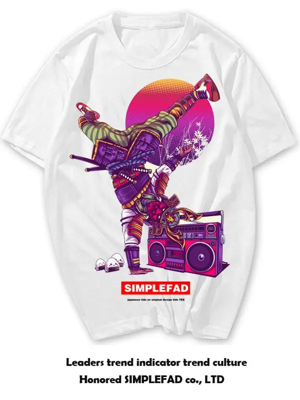 Loose Fit Short Sleeve T-Shirt Men's Hip Hop Style Street Dance Cotton Casual Top Summer Trendy Samurai Print Teen Fashion