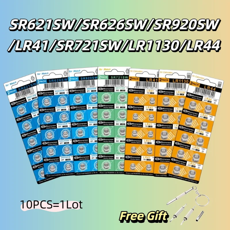 

10PCS AG13 LR44 1.5V Alkaline Coin Button Battery LR41 LR1130 SR626SW SR920SW For Watch Toys