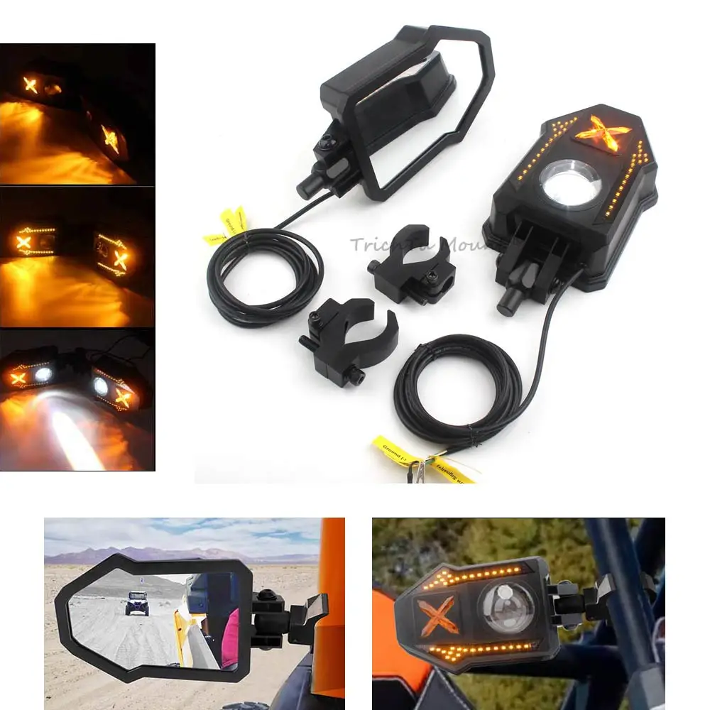 UTV  LED Mirrors Side W/ Turn Signal Light For Polaris RZR Can-Am Yamaha Kawasaki CFmoto ATV UTV Rearview Mirror ,1 Pair