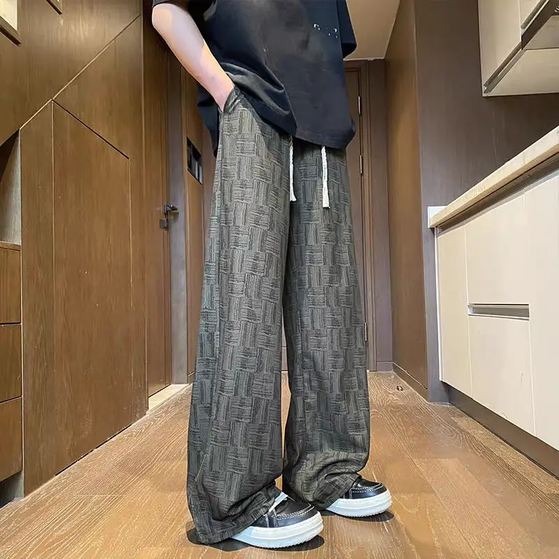 

Baggy Ice Silk Men's Casual Wide-leg Pants Harajuku Fashion Original Clothing Summer New in Vintage Sale Classic Male Trousers