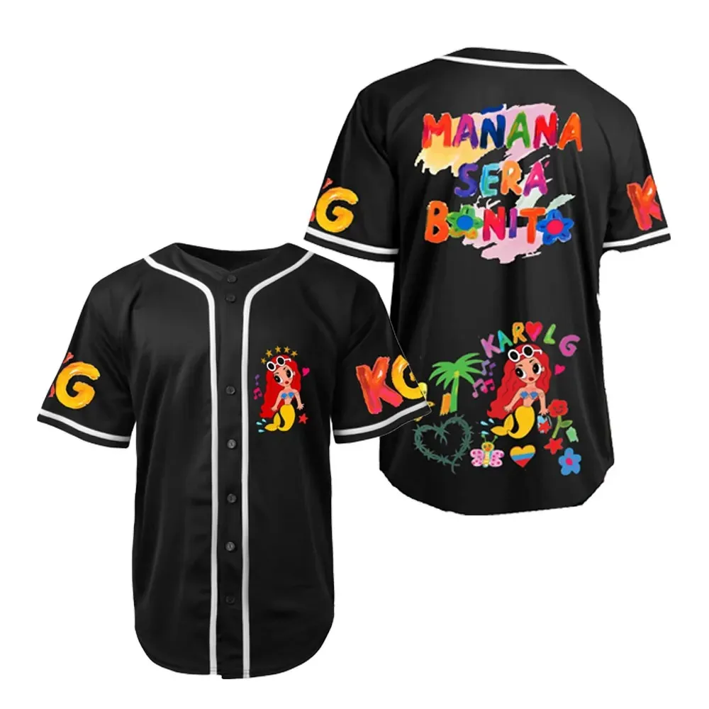 Camisola de basebol Karol G Rainbow para homens e mulheres, manga curta, roupa casual diária, camisola de basebol 3D 2024