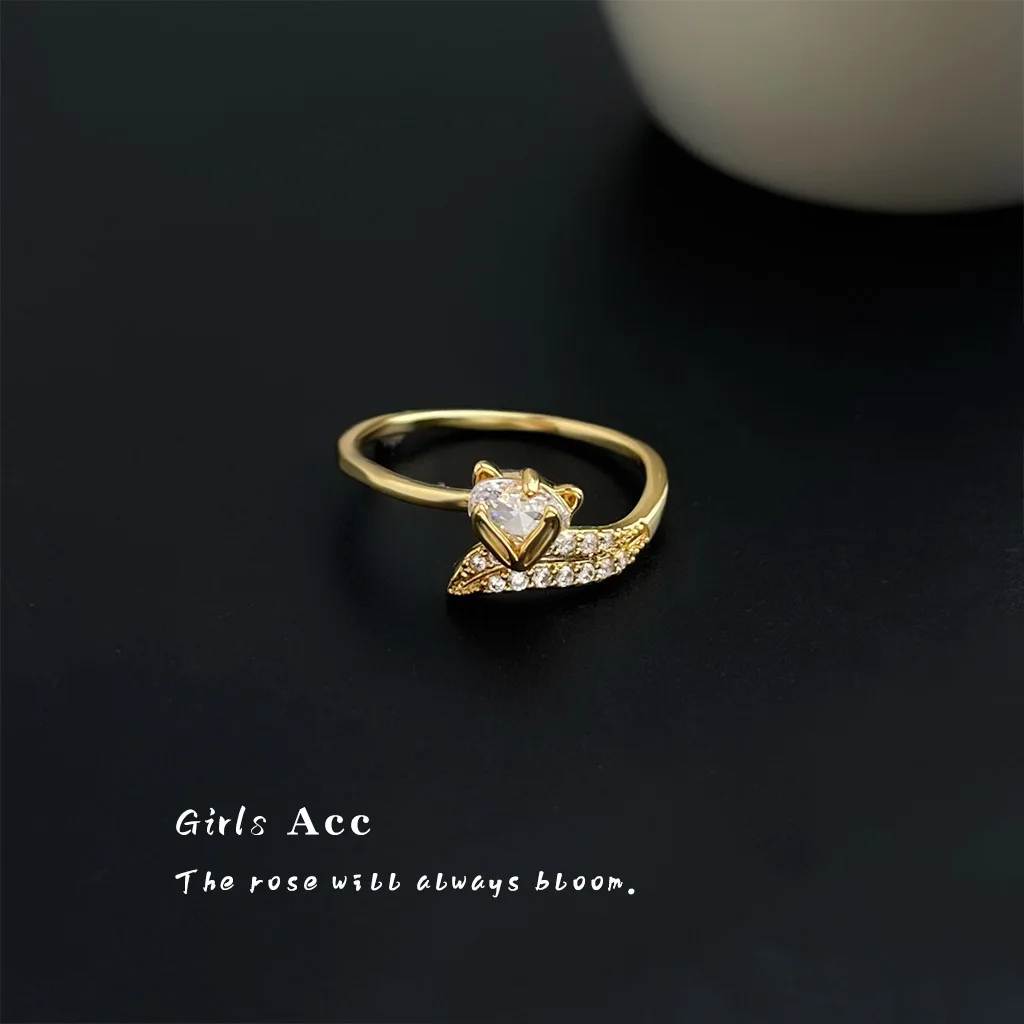 

Luxury French Fox Adjustable Ring Women Micro-Inlaid Zircon Fashion Commuter Minimalist Designer Finger Ring