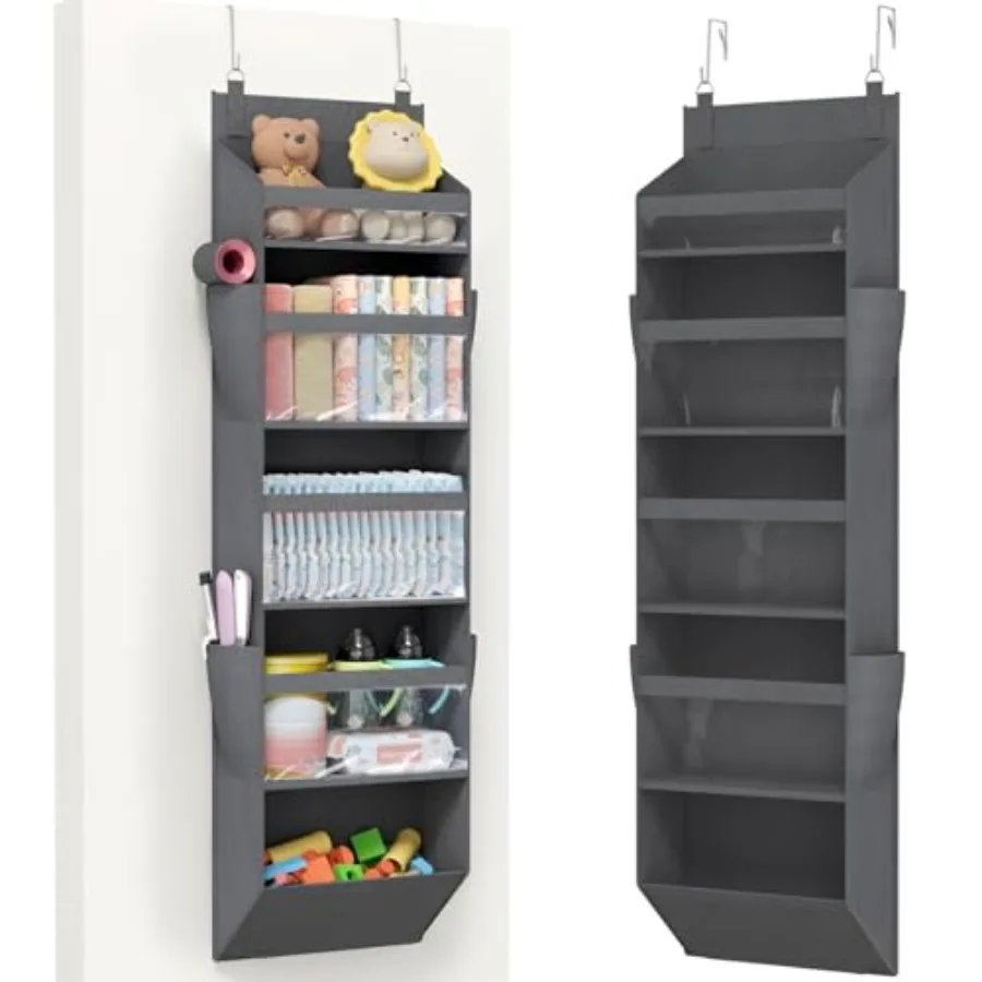 

1 Pack Over the Door Organizer, Clear Window Hanging Storage with 4 Side Pockets, Sturdy Anti Tilt 40 lbs Load Behind Door for