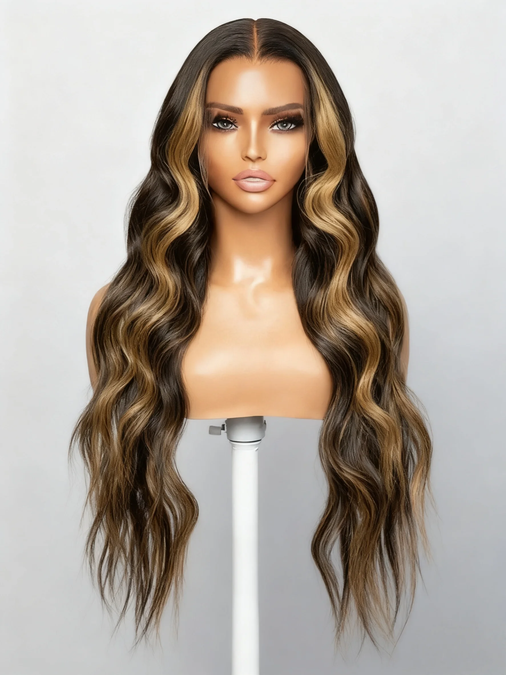 

Мягкая длинная волнистая парика из натуральных еврейских волос с хайлайтами, коричневая, без клея, с шелковой основой 5x5, с HD-кружевом, европейские волосы, с baby hair, предварительно выщипанная