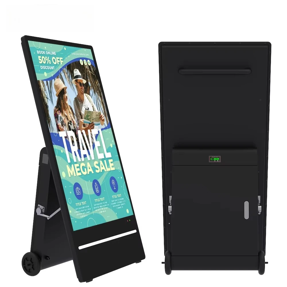 Floor Standing 43 Inch Outdoor Digital Signage Rechargeable Battery Powered Movable LCD Totem Waterproof Advertising Display