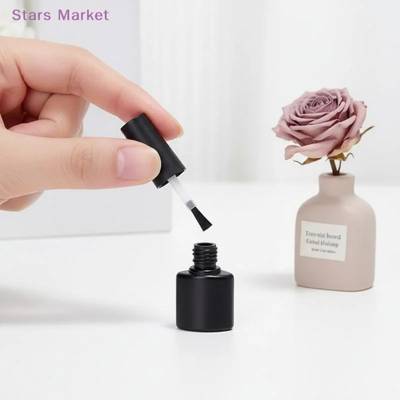 Nail Gel Bottle Empty Nail Polish Bottles Black Refillable Bottles With Brush For Travel Portable Cosmetic Containers 6/7/8/10mL