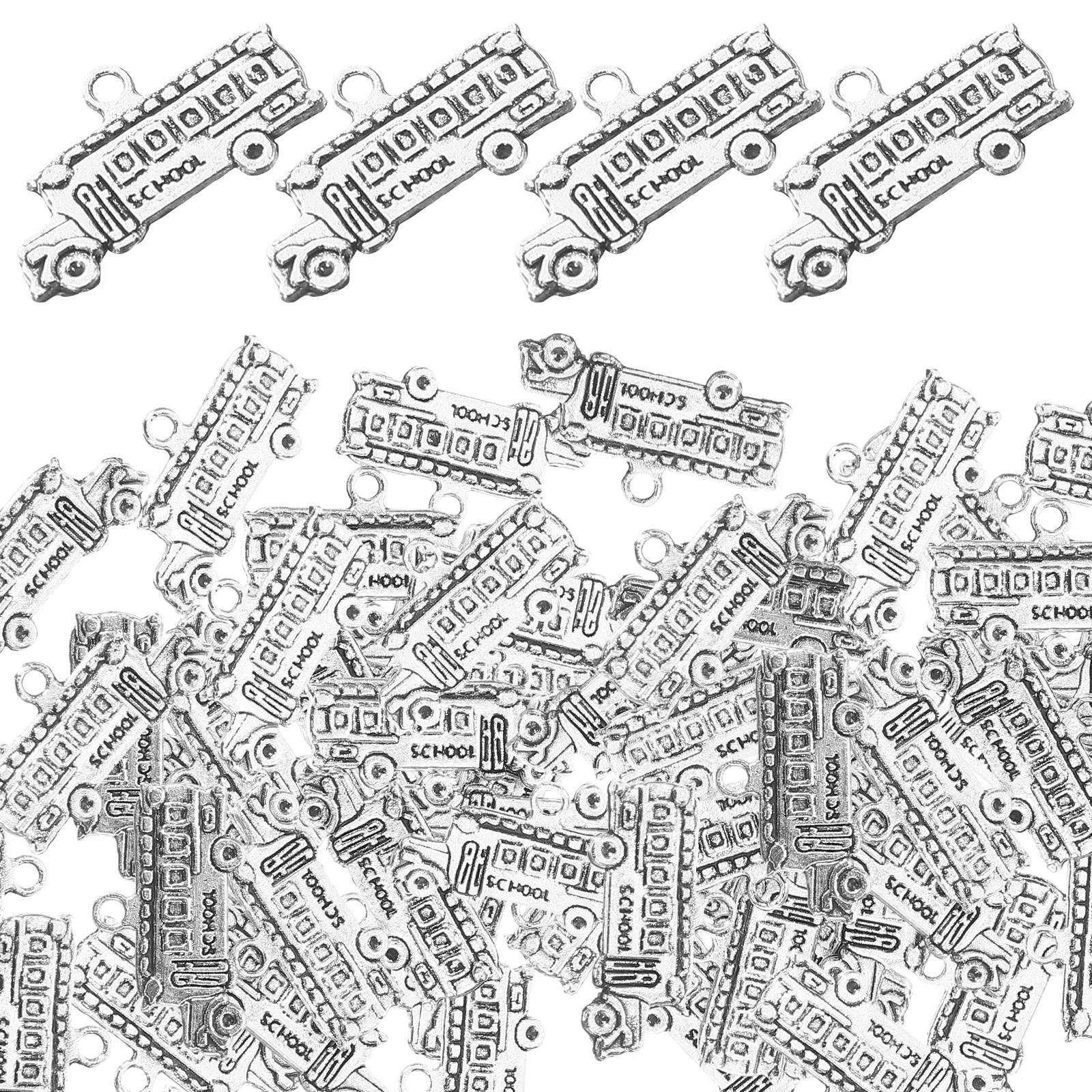 

50 Pcs School Bus Pendant Charms for Jewelry Making Decorative Ornament Themed Decoration Necklace Small Alloy