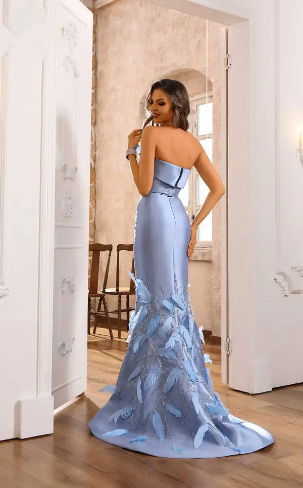 Personalizado elegante charmeuse beading pena trompete sem alças vestidos longos sob medida vestidos de ocasião retro moda alta qualidade