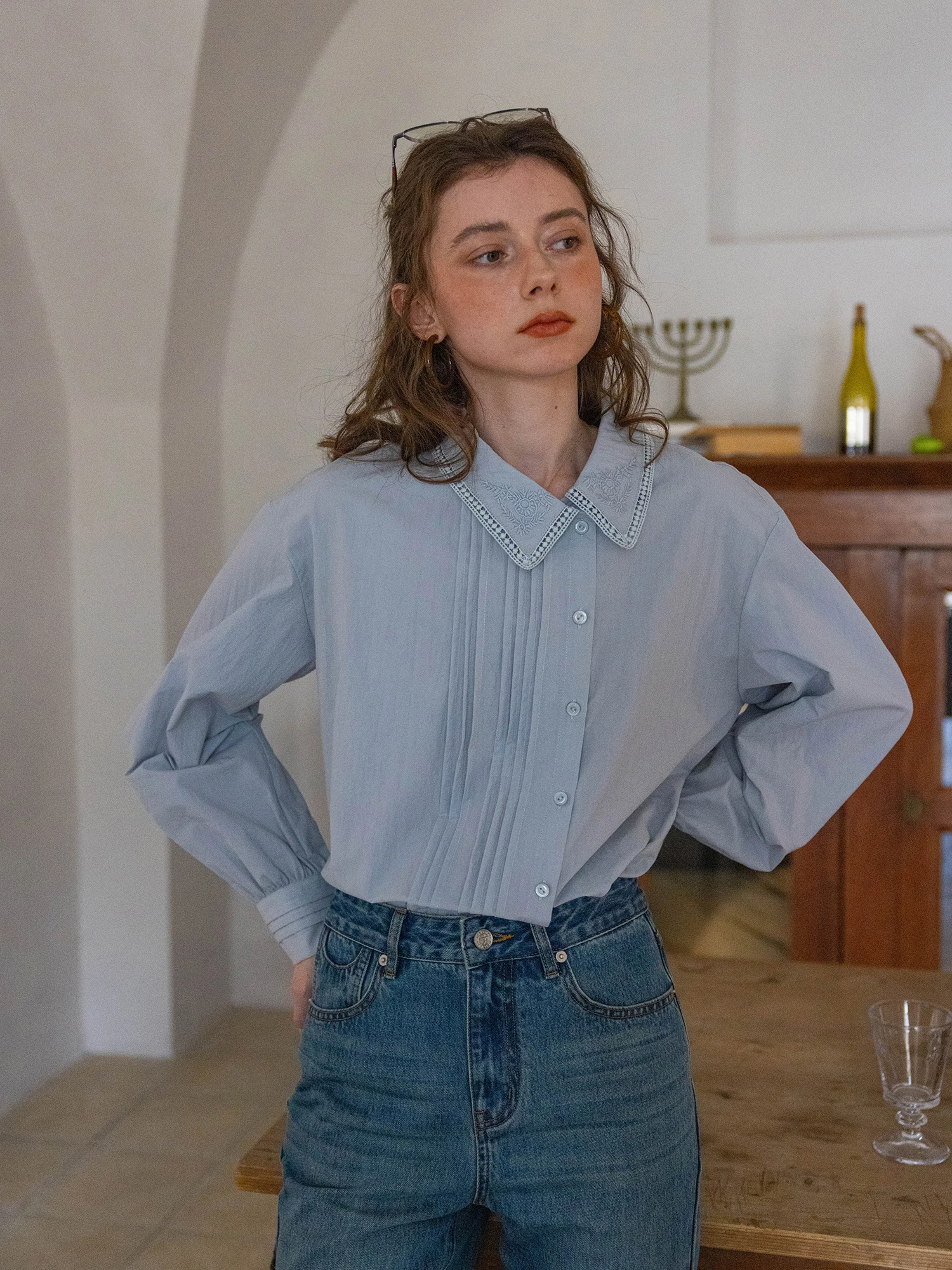 

Женская модная рубашка с длинным рукавом из хлопка и шелка, с вышивкой, на пуговицах, прямого кроя, во французском стиле, весна 2026