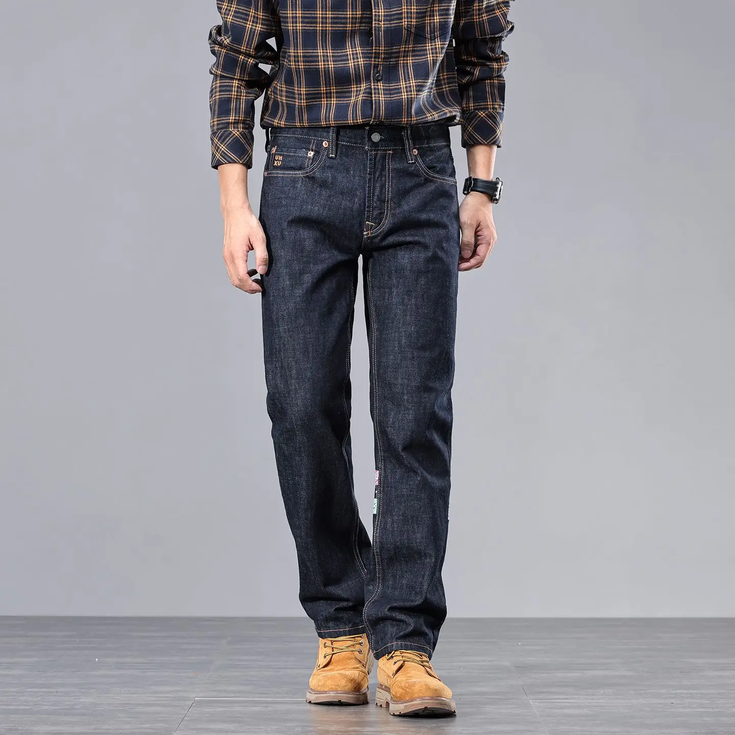 Men's Designer Graphic Print Denim Jeans Fall American Vintage Regular Straight-Leg Washed Pure Cotton Trendy Edgy Bad-Boy Pants