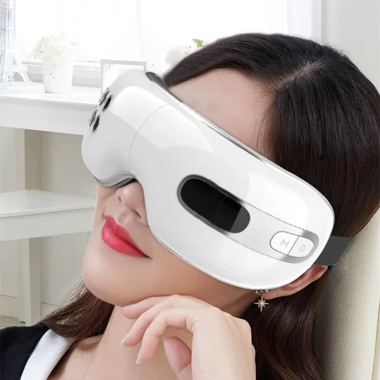 جهاز تدليك العين بضغط الهواء البارد الساخن القابل للطي لتخفيف الصداع النصفي وإعادة تعب العين مع علاج هادئ للموسيقى