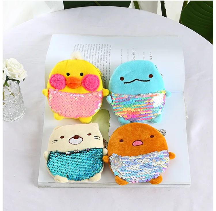 Creative Cute Cat Duck Dog Animals Plush Coin Purse Cartoon Portable Plush Wallet Bag Key Earphone Coin Storage Bag Kids Gift