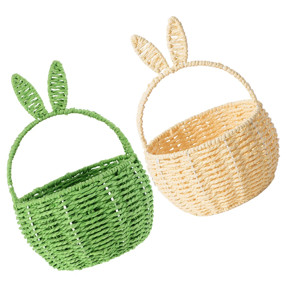

2 Pcs RV Storage Basket Woven Rabbit Ear Flower Baskets Gathering Bohemia Picnic Bag Garden Vegetable Fruit Storage ganizer