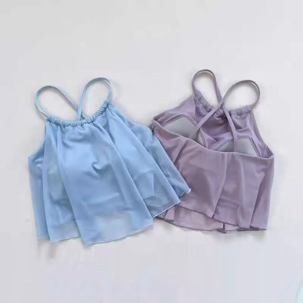 Women's Mesh Neck Hanging Yoga Vest Fixed Chest Cushion Backless Fitness Top Sports Camisole with Beauty Back Design