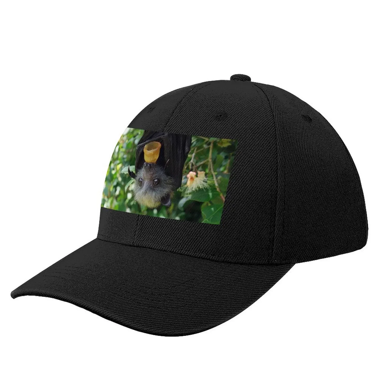 

Batzilla - Rescued flying fox bat in tree with pacifier Baseball Cap Luxury Cap foam party Hat Golf Cap For Men Women's