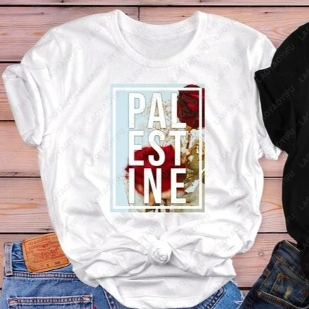 T-shirt araba con stampa modello mappa bandiera palestinese di Gaza per regalo significativo palestinese T-shirt estive in cotone da donna vintage unisex