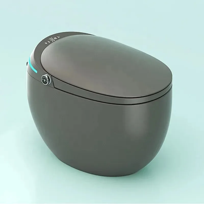 

Black Automatic Sensor Flushing Electric One-Piece Tankless Smart Toilet Round Bowl Shape Bathroom Commode Wc