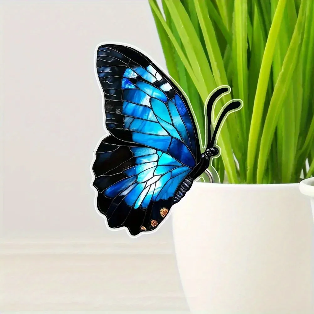 Garden Acrylic Pot Decoration with Bird Butterfly Pattern, Creative Plant Display Solution for Outdoor Use