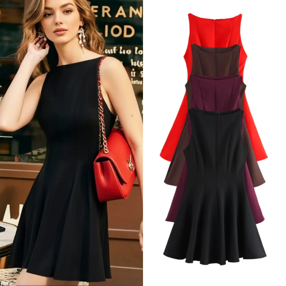 

2025 Taop&Za Womens Sleeveless Dresses Multiple Colors Flared Hem Design for Stylish and Versatile Wear