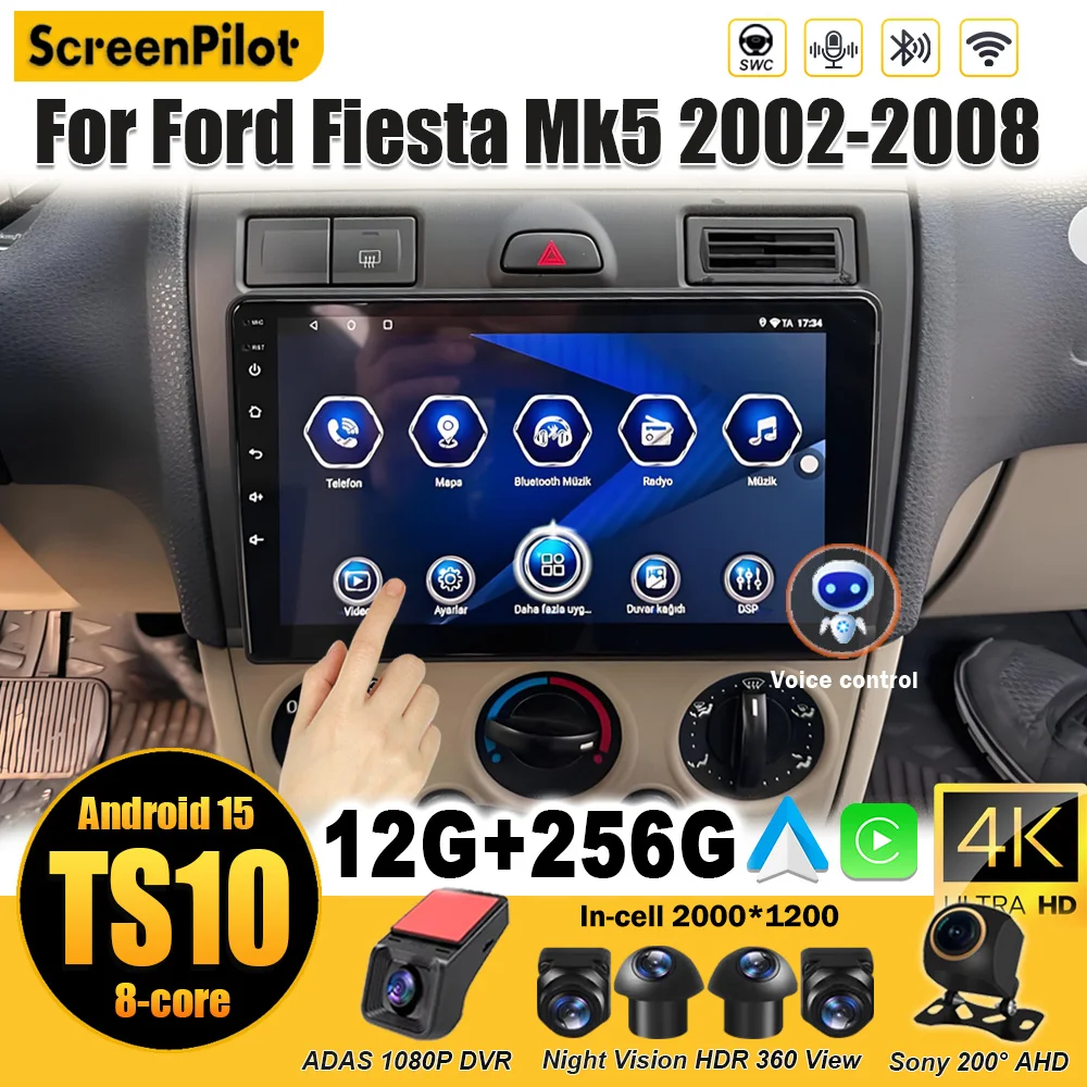 Android 15 For Ford Fiesta Mk5 2002 2003 2004 2005 2006 2007 2008 Car Radio Multimedia Video Player Stereo Head Unit 2 din  Wifi