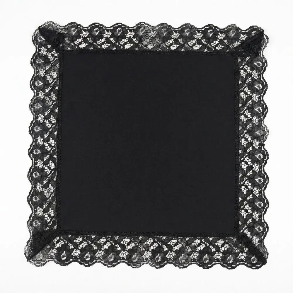 Large Size 45.5cm Lace Handkerchief Breathable Cotton Black Vintage Handkerchief Decorative Lace Trim Soft Fabric