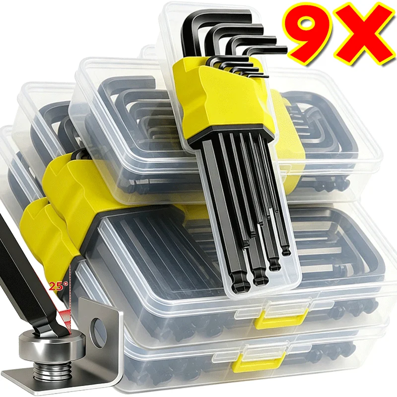 

9PCS L Shape Hard Alloy S2 Hex Sockets Wrench Set Chrome Vanadium Rustproof Portable Rack Home Bicycle Furnitured Repair Tool