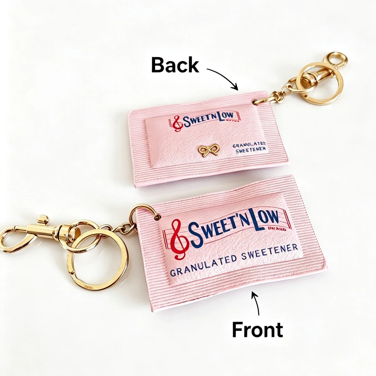Funny Simulation Sweetener Packet Keychain,PU Leather Key Ring,Handbag Backpack Charm,Fashion Jewelry Accessory,Gift for Friends