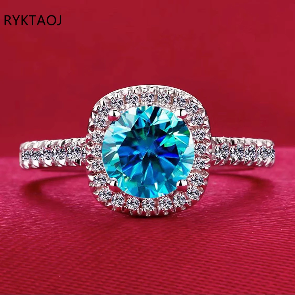 925 Sterling Silver Round Cubic Zirconia Cushion Halo Ring for Women Pave CZ Band Wedding Promise Finger Ring Fine Jewelry Gift
