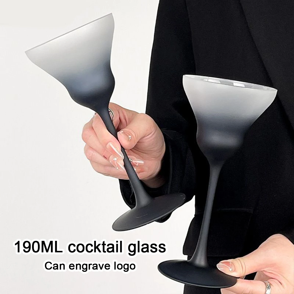 (Can Engrave Logo) 190ML Colored Glass Household High-end Cocktail Cup, Bar Triangular Cup, Party Goblet, Martini Glass