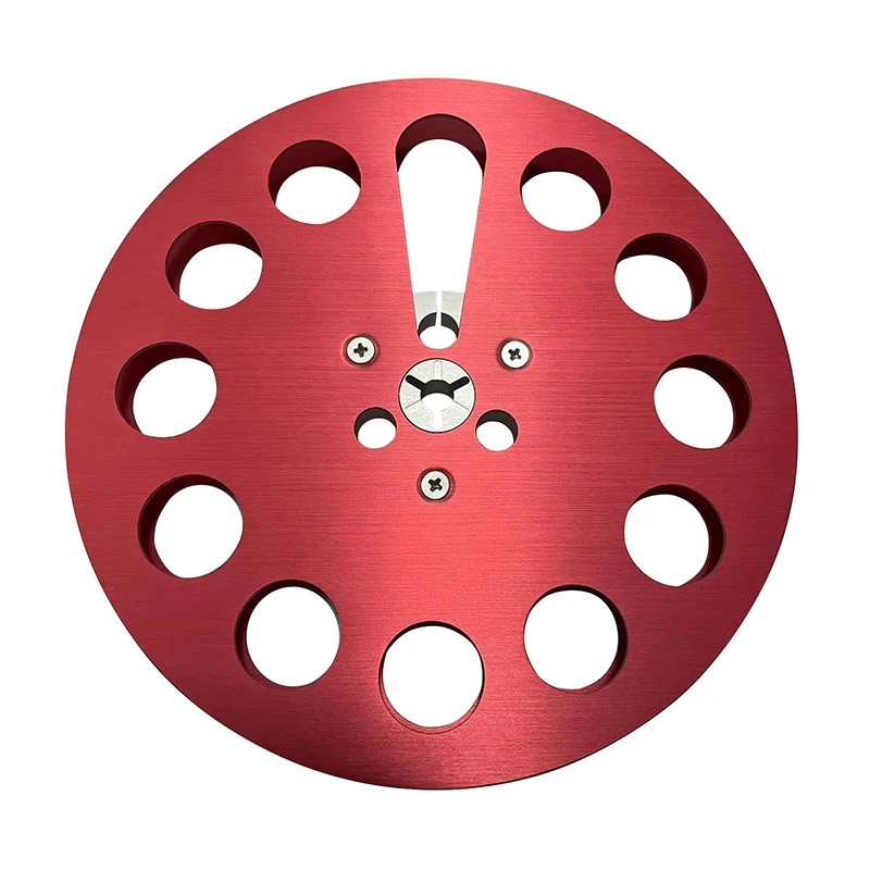 CNC Milled 6061 Aluminum Round Disc Plate, Red Anodized Multi Hollow Cutout Custom Machining Rotary Fixture Base Plate