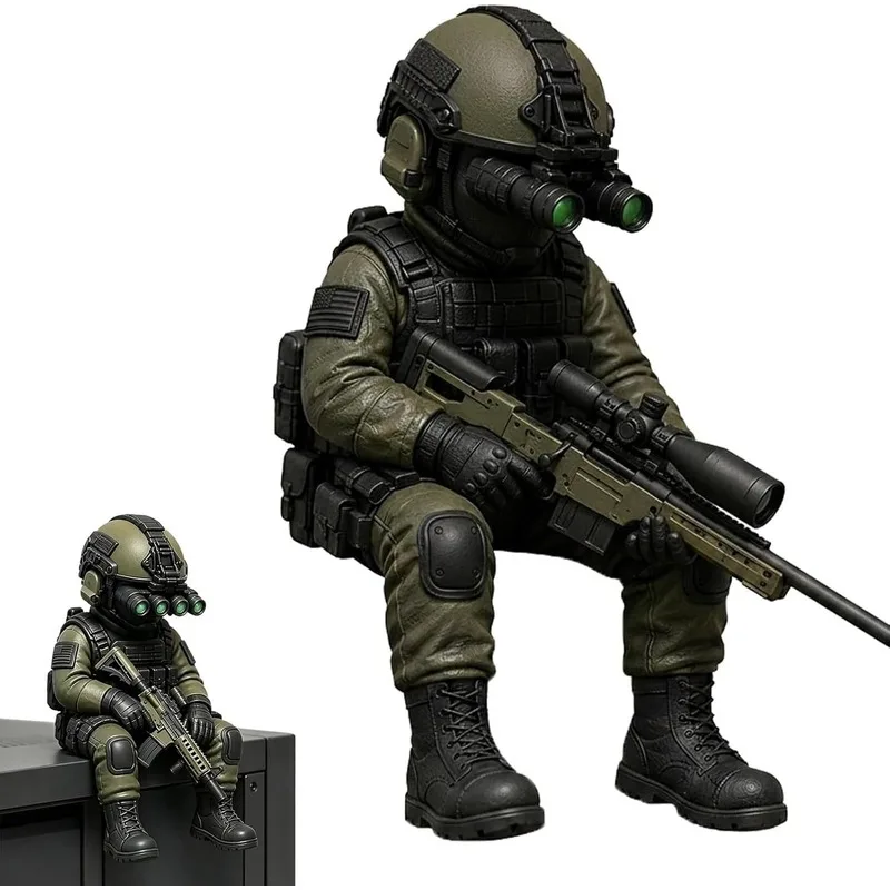 Mini Soldier Figurine Decoration Sitting Snipers Statue Armed Special Forces Military Soldier Sculpture Collectible Models