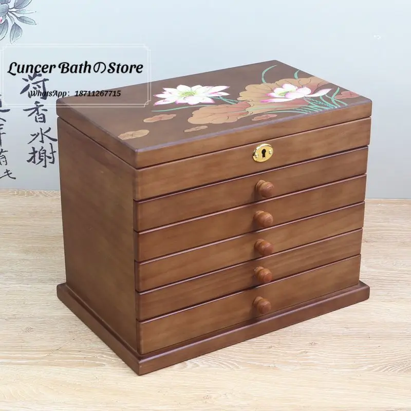 Solid wood jewelry box with lock wooden retro Chinese large-capacity jewelry storage box jewelry box wedding gift is preferred