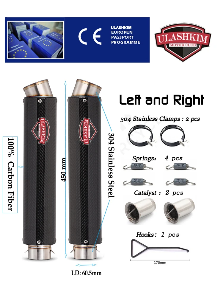 2 Stück links und rechts Motorrad Titainium Aolly Kohle faser Auspuff Schall dämpfer entweicht Schall dämpfer
