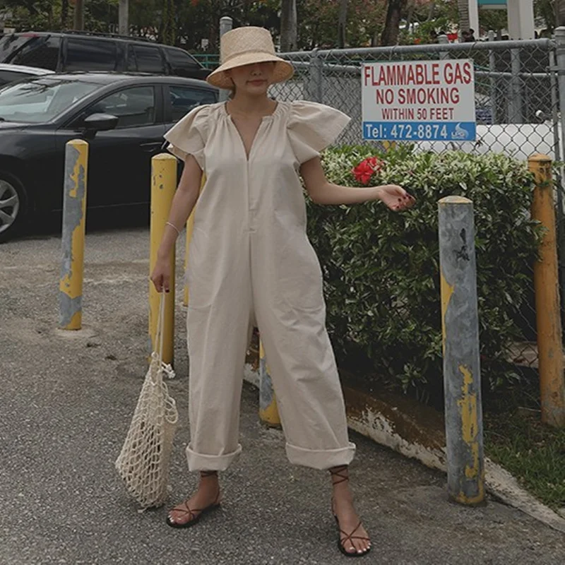 Luźne bawełniane spodnie damskie z szerokimi nogawkami, modne spodnie do noszenia na co dzień, długość 7/8, z wysokim stanem, styl koreański...