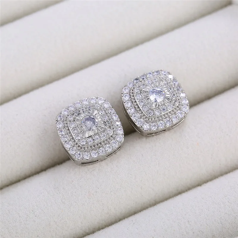 

925 Sterling Silver Cubic Zirconia Stud Earrings for Princess Square Shape Versatile Style Fancy Gift Women Earring Jewelry