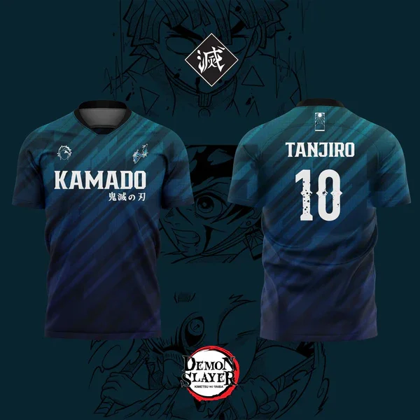 2025 ‌ Camisas ciano Demon Slayer, uniformes de treinamento de futebol, autorização oficial Bandai, tamanhos duplos para adultos e crianças