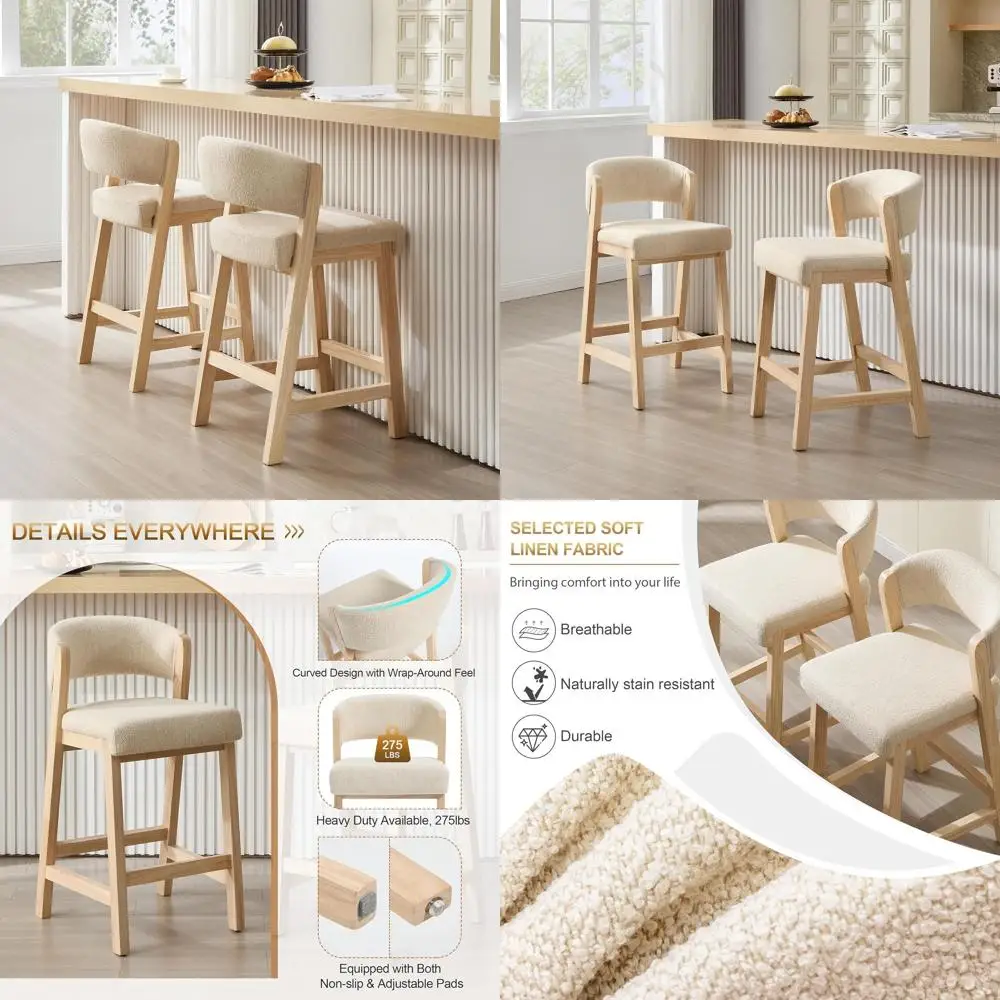 

Набор из 2 деревянных барных стульев для кухни в стиле середины века, с спинкой и ножками из массива дерева, мягкие стулья в стиле фермерского дома