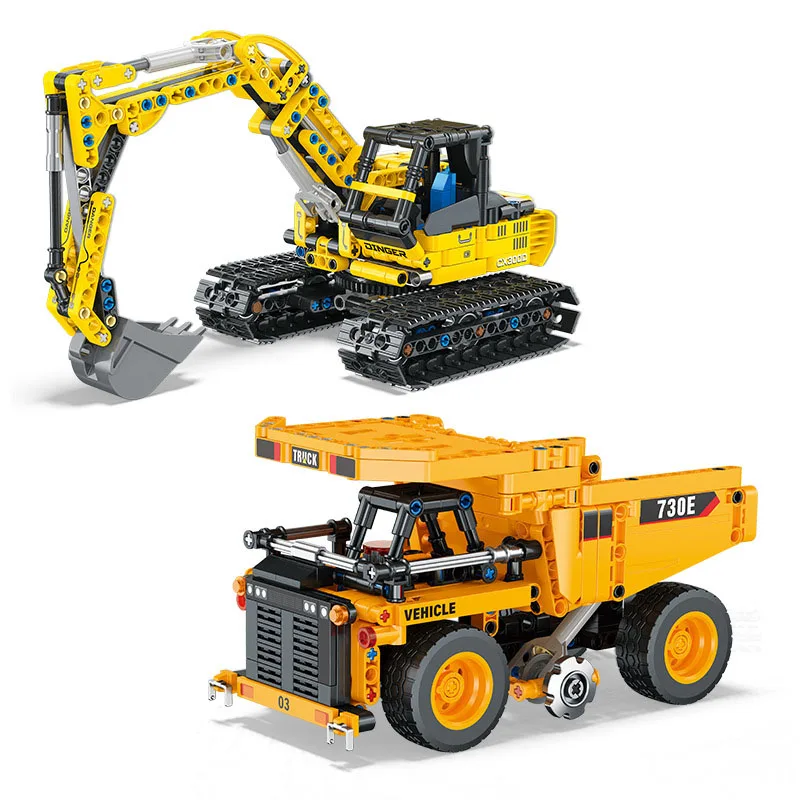 

2 in 1 Deformation Engineering Vehicle Block DIY Excavator Bulldozer Mining Truck Forklift Building Bricks Toy For Boys