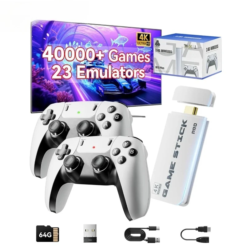 M15 4K Game Stick - Wireless Gamepads with Multi-Emulator Support, Preloaded Retro Classics for Ultra HD TV Gaming