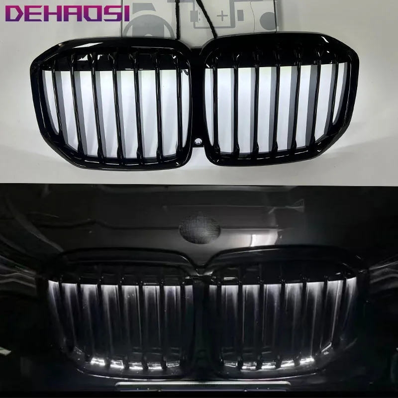 

Для BMW X7 G07 2019-2025: Передняя решетка радиатора (гриль) в стиле Racing, одинарная, с LED-подсветкой, для верхнего бампера и капота