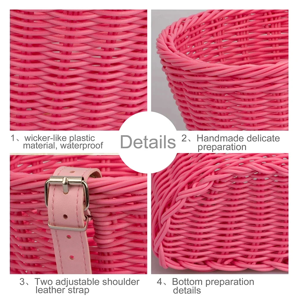 Front Handlebar Bicycle Basket Multifunction Traditional Bicycle Basket Waterproof Hand Woven Bike Basket for Kids Children Bike