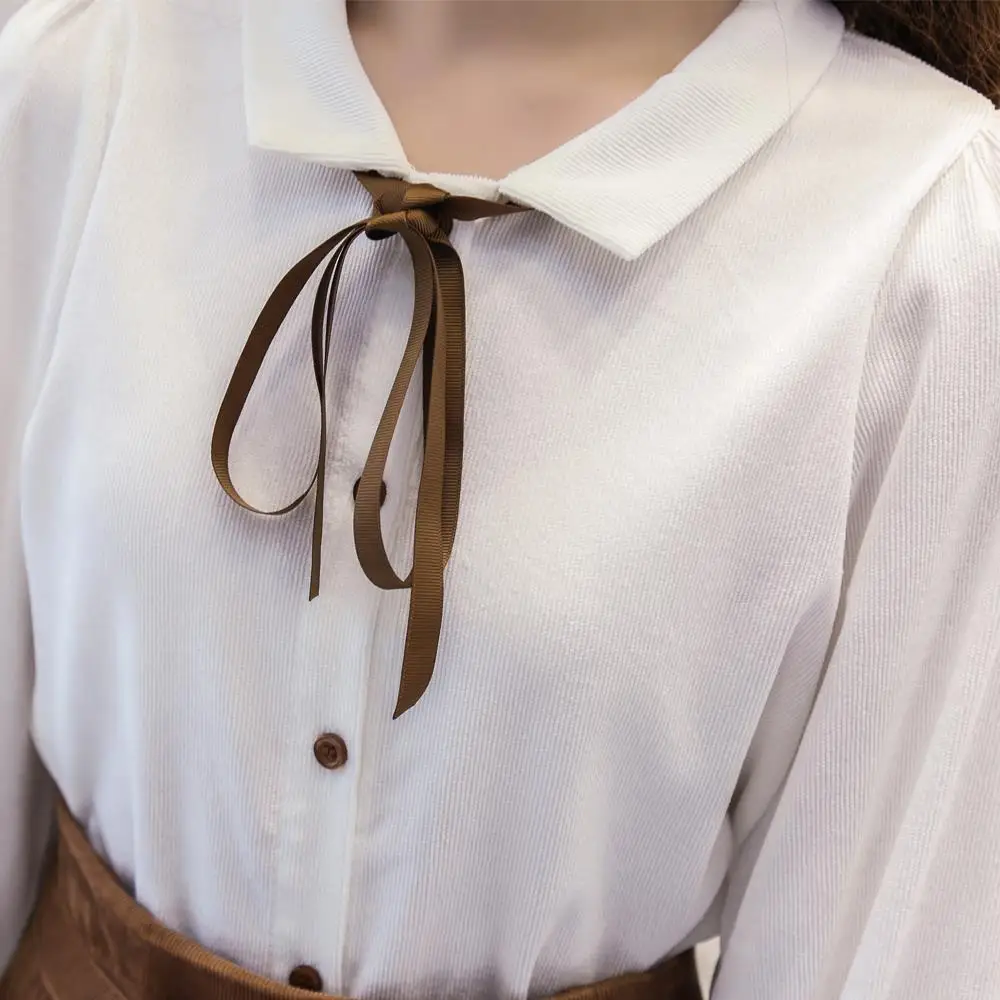 女性のヴィンテージコーデュロイシャツエレガントなターンダウンカラー長袖シャツ綿無地ルーズブラウス女性トップス JJ276