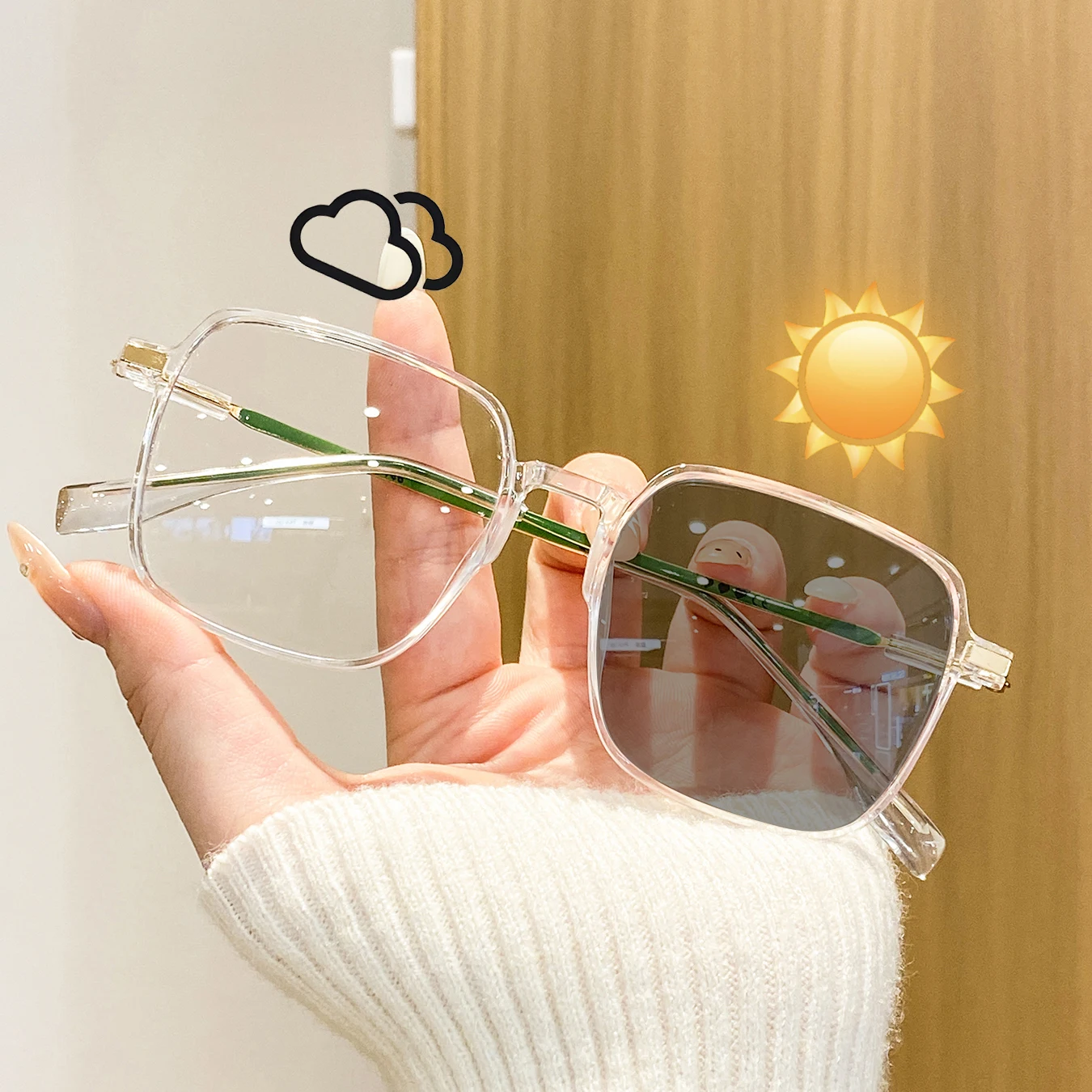1 Pair of Women's Full-Frame Large Square Photochromic Glasses, Elegant and Refined, Light Luxury, Soft and Fashionable, Suitable for Business Meetings, Holidays, Outings, and Dates